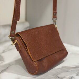 Embossed Brown Leather Crossbody Bag
